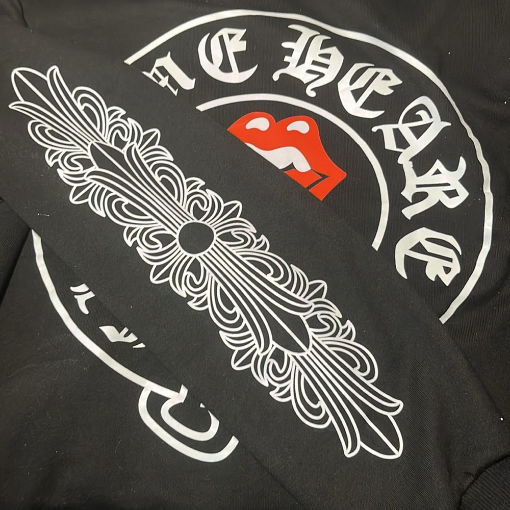 CHROME HEARTS x ROLLING STONES Black Hoodie with Red Tongue Logo - Picture 5 of 9
